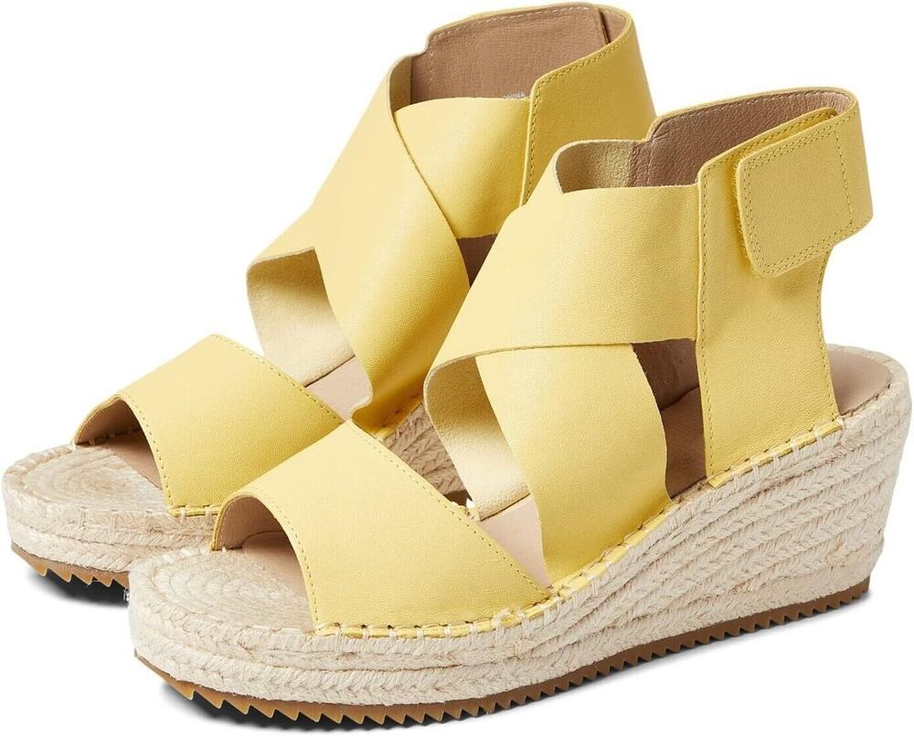 Eileen Fisher Willow Espadrille Wedge Sandals Women's Yellow Leather Hipster